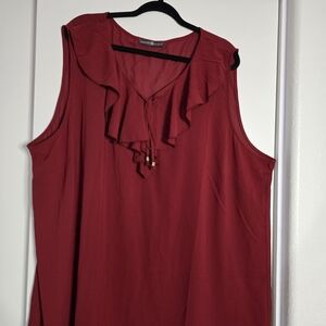 Woman Within Ruffled Burgundy Blouse